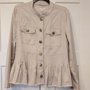 J Jill Military Peplum Jacket Khaki Size MT Like New